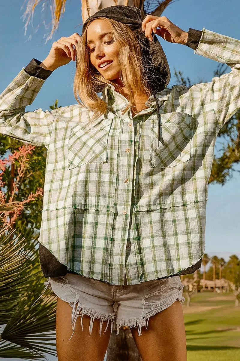 BiBi Casual Hooded Check Shirts for Men & Women - Stylish Plaid Button-Up Shirts for Everyday Wear, Outdoor Activities & Layering