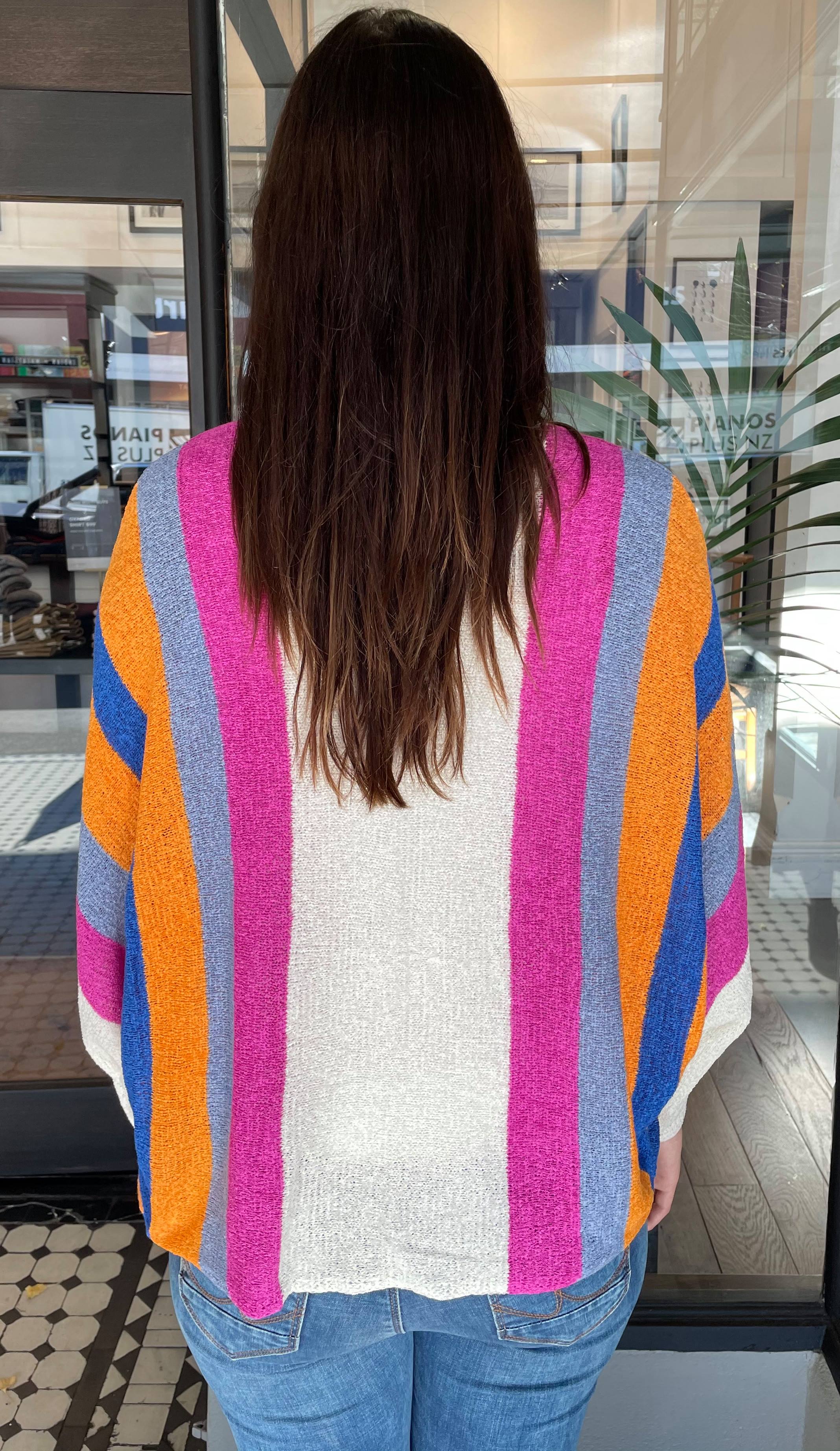 Lara Knit Striped Cardigan Sweater for Women - Soft Long Sleeve Open Front Wrap - Magenta & White Stripes - Perfect for Fall & Winter Layering, Office Wear, and Casual Outfits