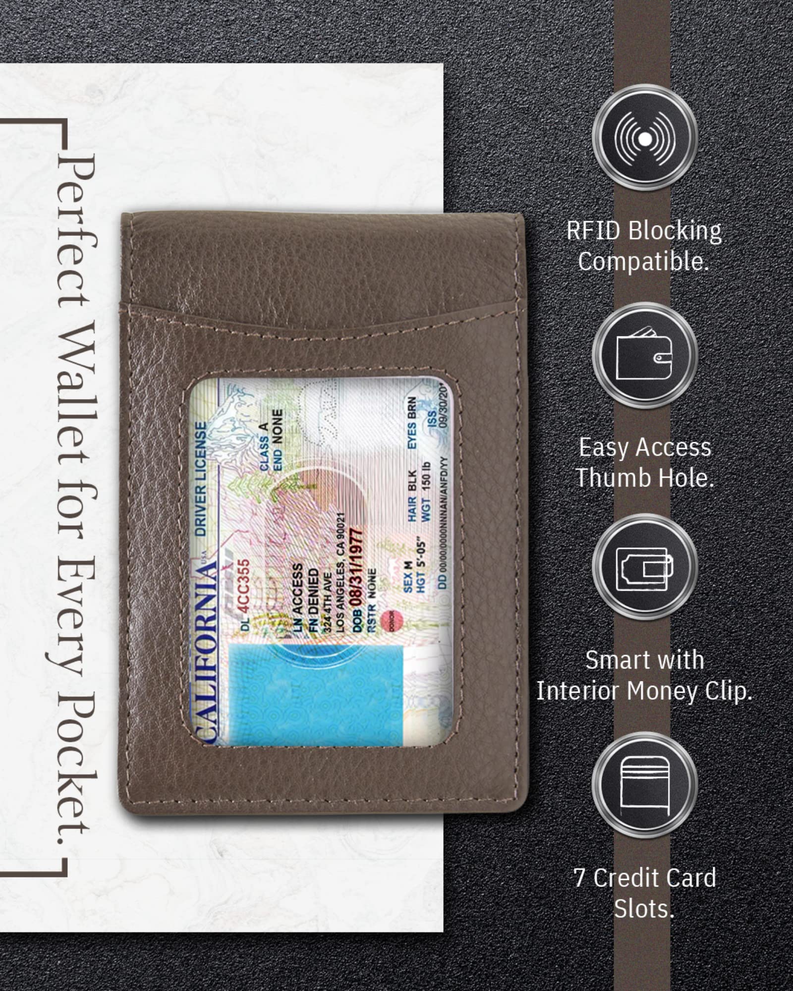 Premium Genuine Leather Men's Wallet with Money Clip - Slim RFID Blocking Bifold Front Pocket Wallet for Credit Cards & Cash | Perfect for Everyday Carry, Travel & Business Use