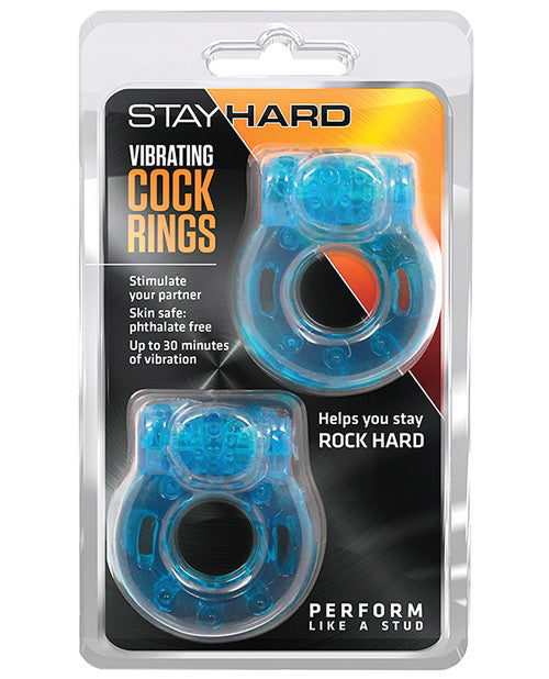 Stay Hard Vibrating Cock Ring 2 Pack - Blue | Rechargeable Penis Ring for Enhanced Pleasure | Perfect for Couples & Solo Play