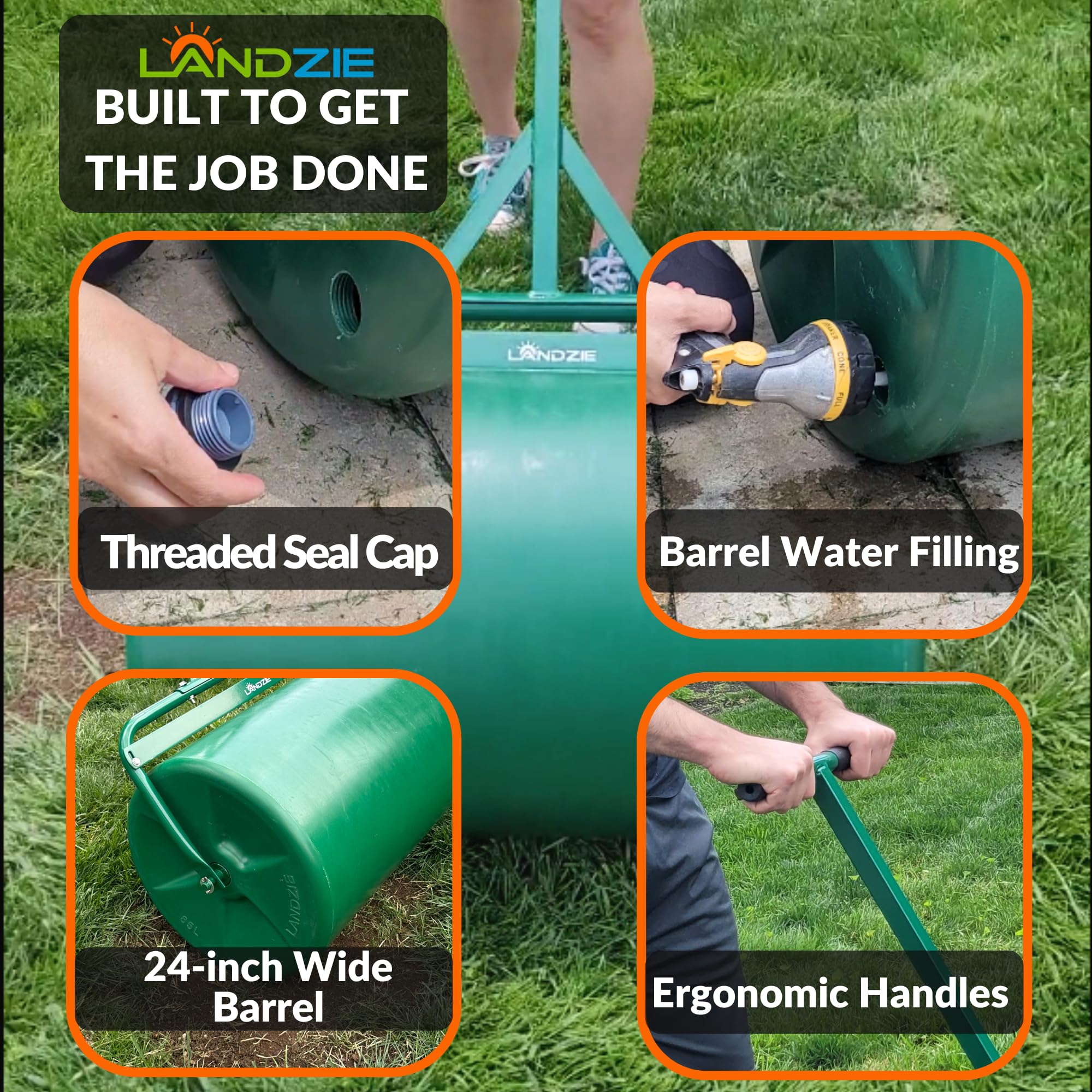 Landzie 24 Inch Poly Lawn Roller - 22.5 Gallon Heavy Duty Water Filled Lawn Roller for Grass Seed Germination, Sod Installation & Yard Leveling - Perfect for Seeding New Lawns, Repairing Bare Spots & Creating Professional Lawn Stripes