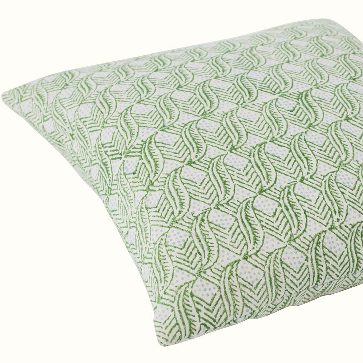 Hand Block Printed Indian Leaf Cushion Cover - Blue & Green Bohemian Home Decor for Sofa, Bed & Living Room