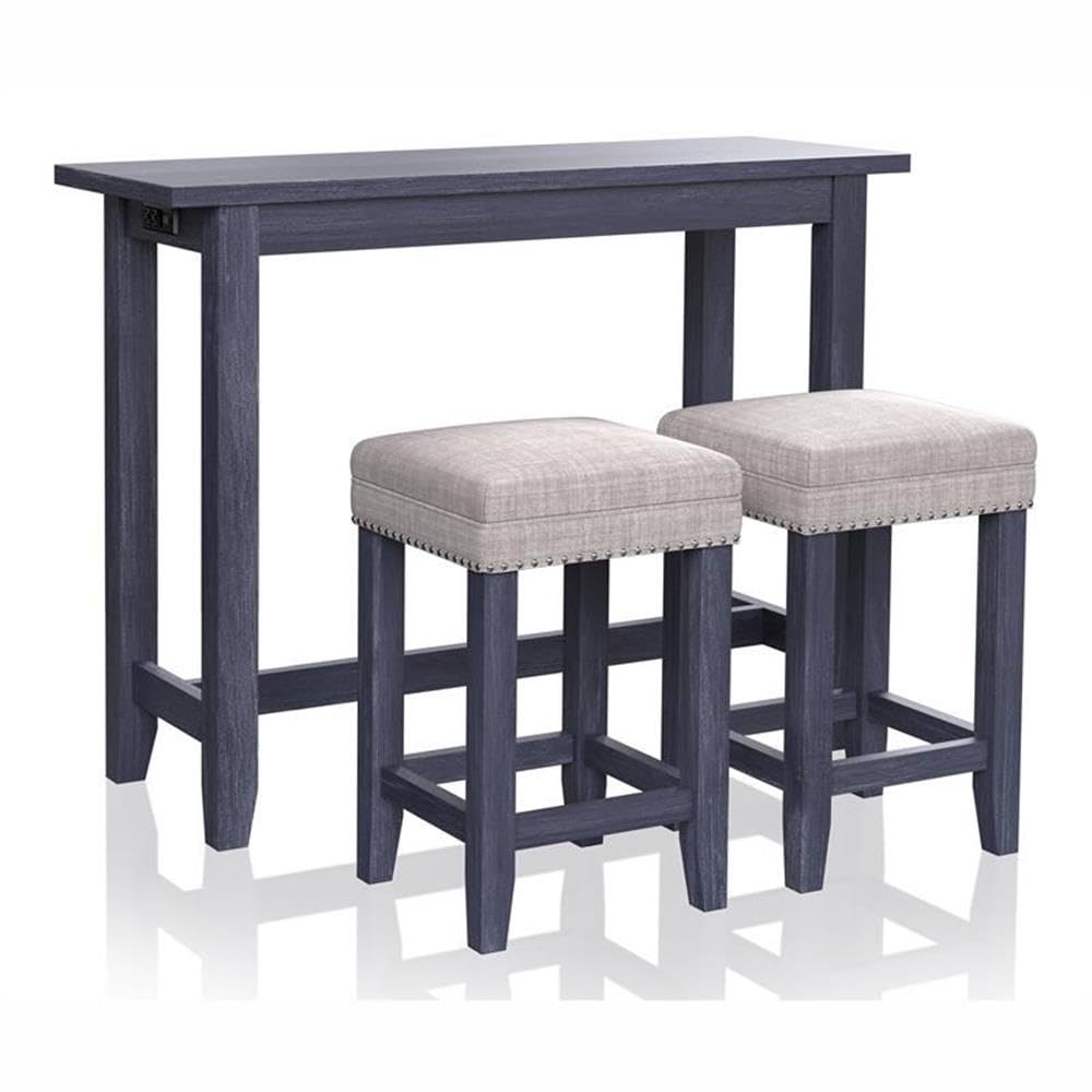 Furniture of America Sabana Wood 3-Piece Counter Height Dining Set in Blue - Modern Kitchen Bar Table & Stools for Small Space Dining, Breakfast Nook or Apartment
