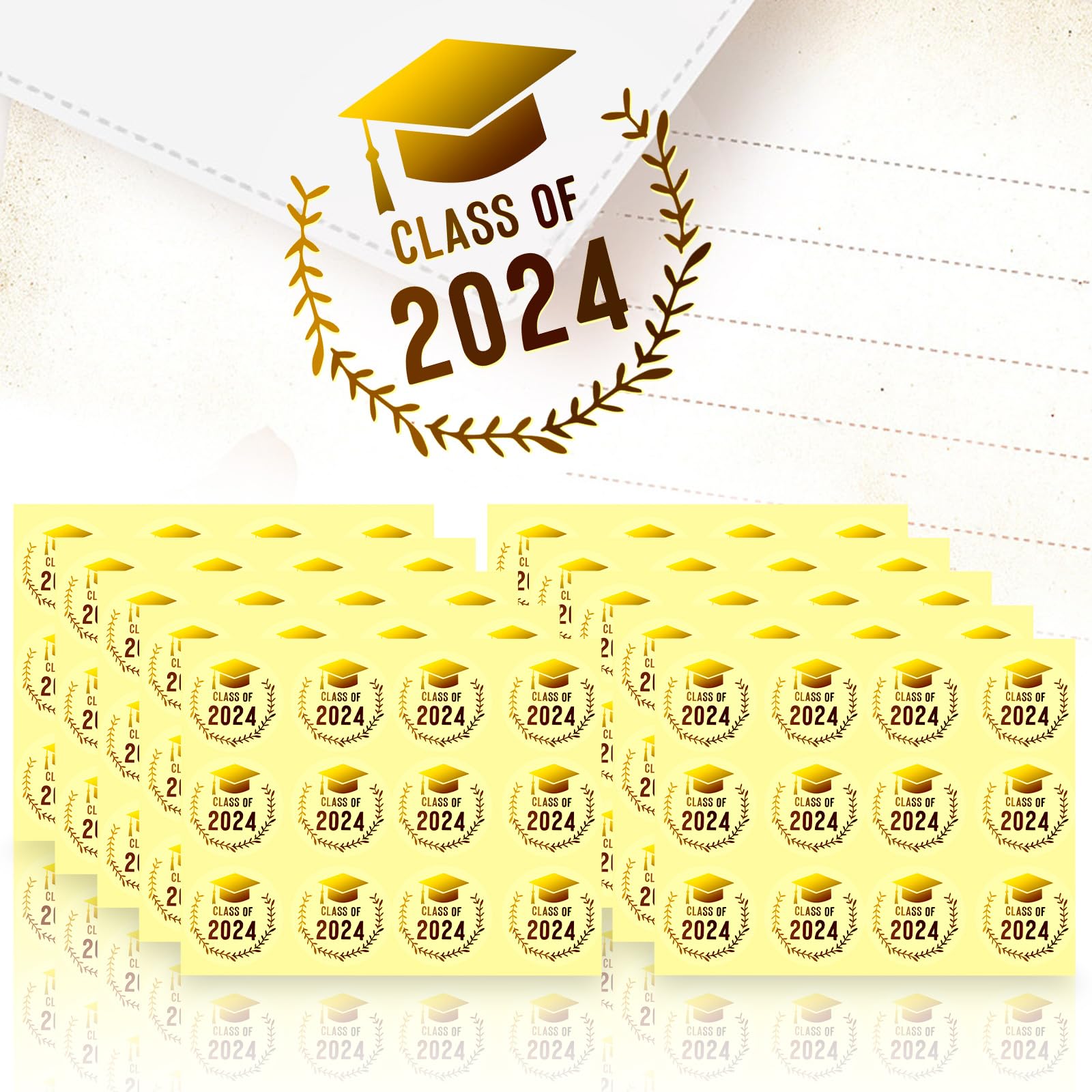 108PCS Graduation Stickers for Class of 2024 - Gold Foil Seals for Envelopes, Invitations & Party Favors (1.6 Inch) - Perfect for Graduation Cards, Diploma Covers & Celebration Decorations