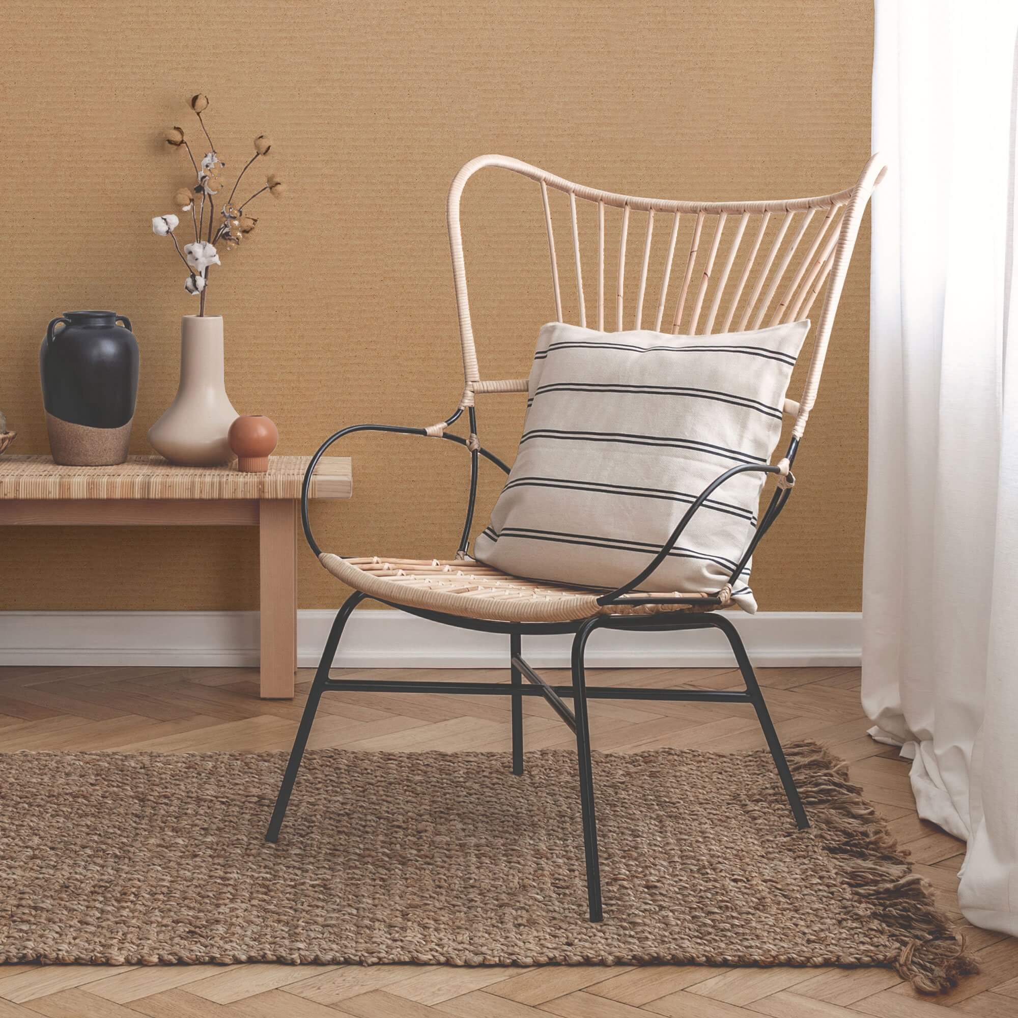 Brown and Beige Grasscloth Textured Peel and Stick Removable Wallpaper - Self-Adhesive Wall Covering for Bedroom, Living Room, Office Decor