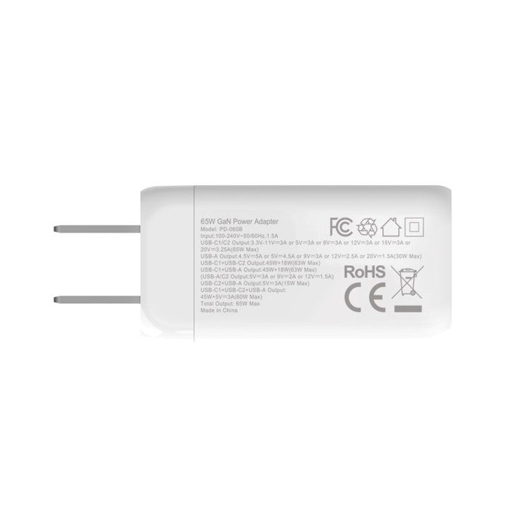 65W GaN Wall Adapter with 3 Ports - Fast Charging for iPhone, Samsung, iPad & More - Perfect for Home, Office & Travel