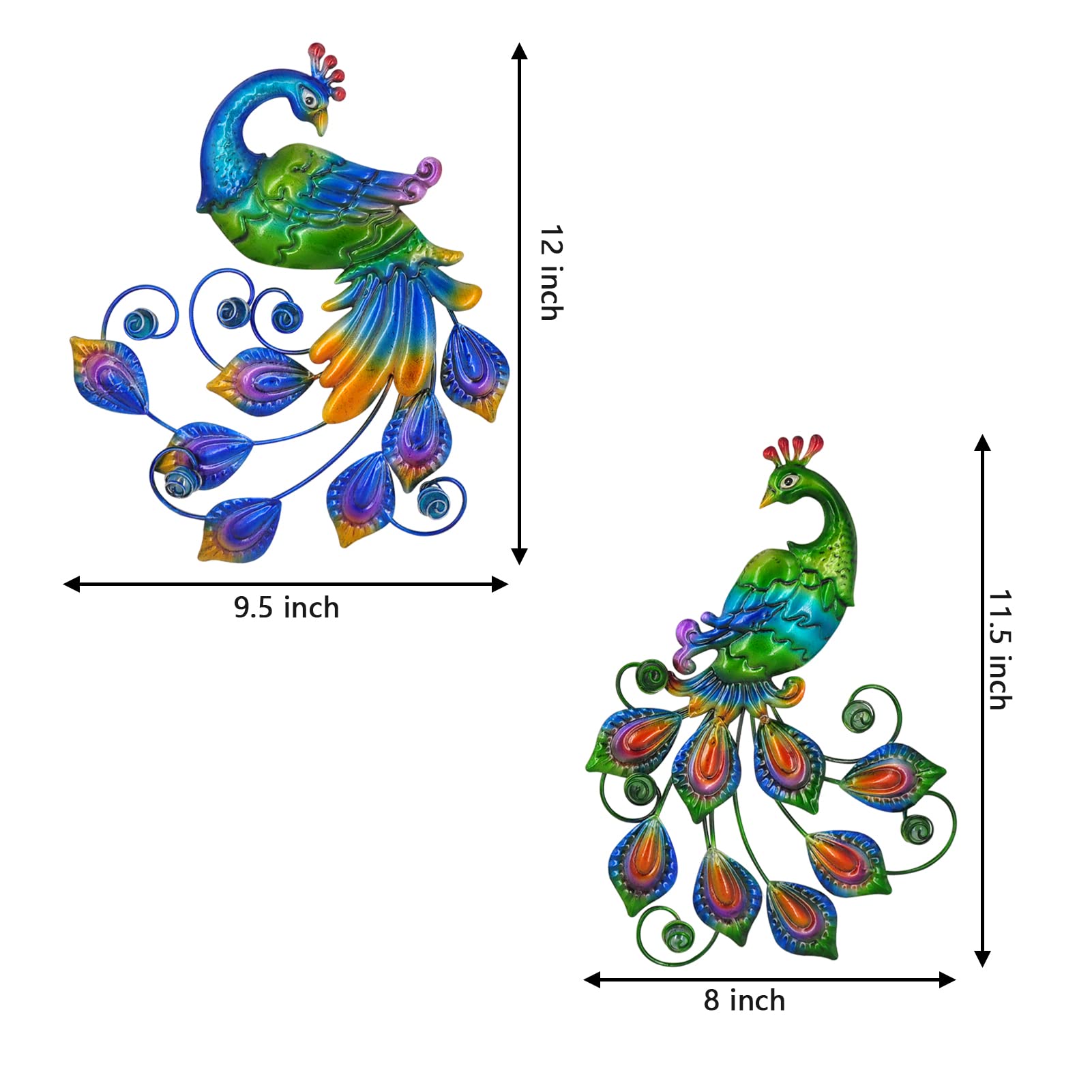 Tuokiuhn Metal Peacock Wall Art Decor - Set of 2 Handcrafted Outdoor Metal Wall Hangings for Patio, Garden & Backyard - Elegant Bird-Themed Home & Exterior Decoration
