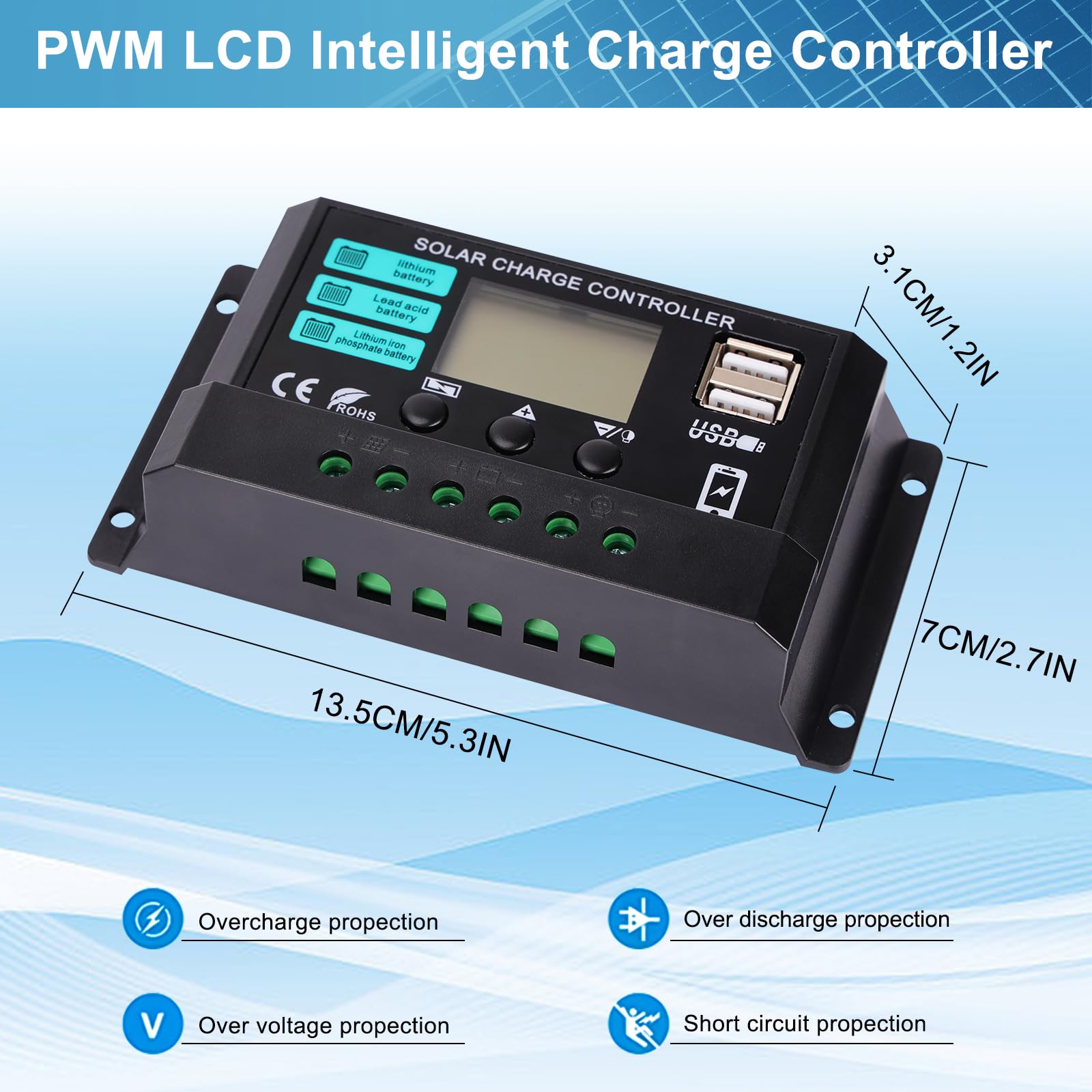 DYVIAHOME 50W 12V Monocrystalline Solar Panel Kit with 10A Charge Controller - Battery Maintainer for RV, Car, Boat - Includes Extension Cable & Battery Clips - Perfect for Off-Grid Camping, Rooftop & Outdoor Power Applications