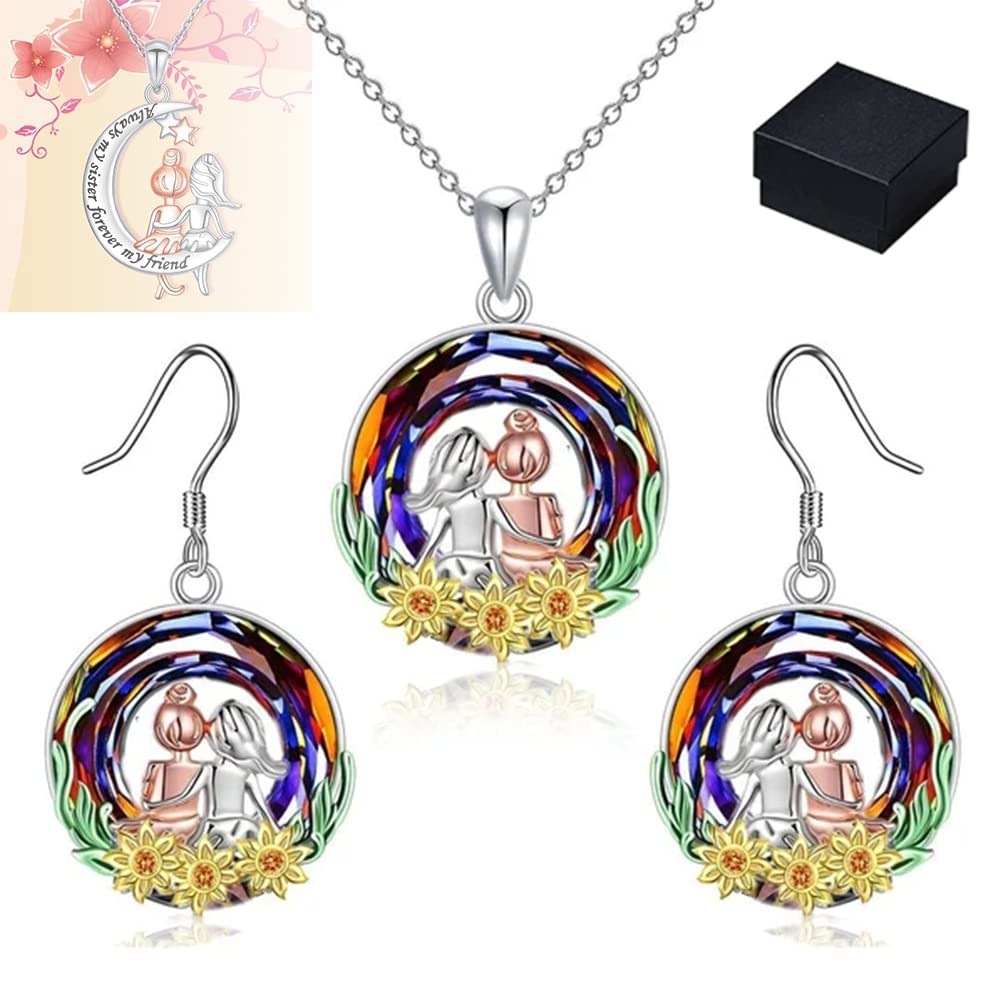Sunflower Crystal Necklace Set for Sisters - Perfect Gift for Women & Girls