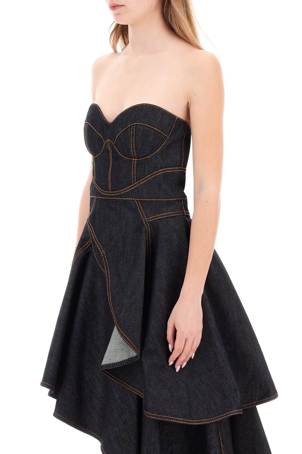 Alexander McQueen Asymmetric Denim Bustier Top - Stylish Women's Fashion for Night Out & Party Wear