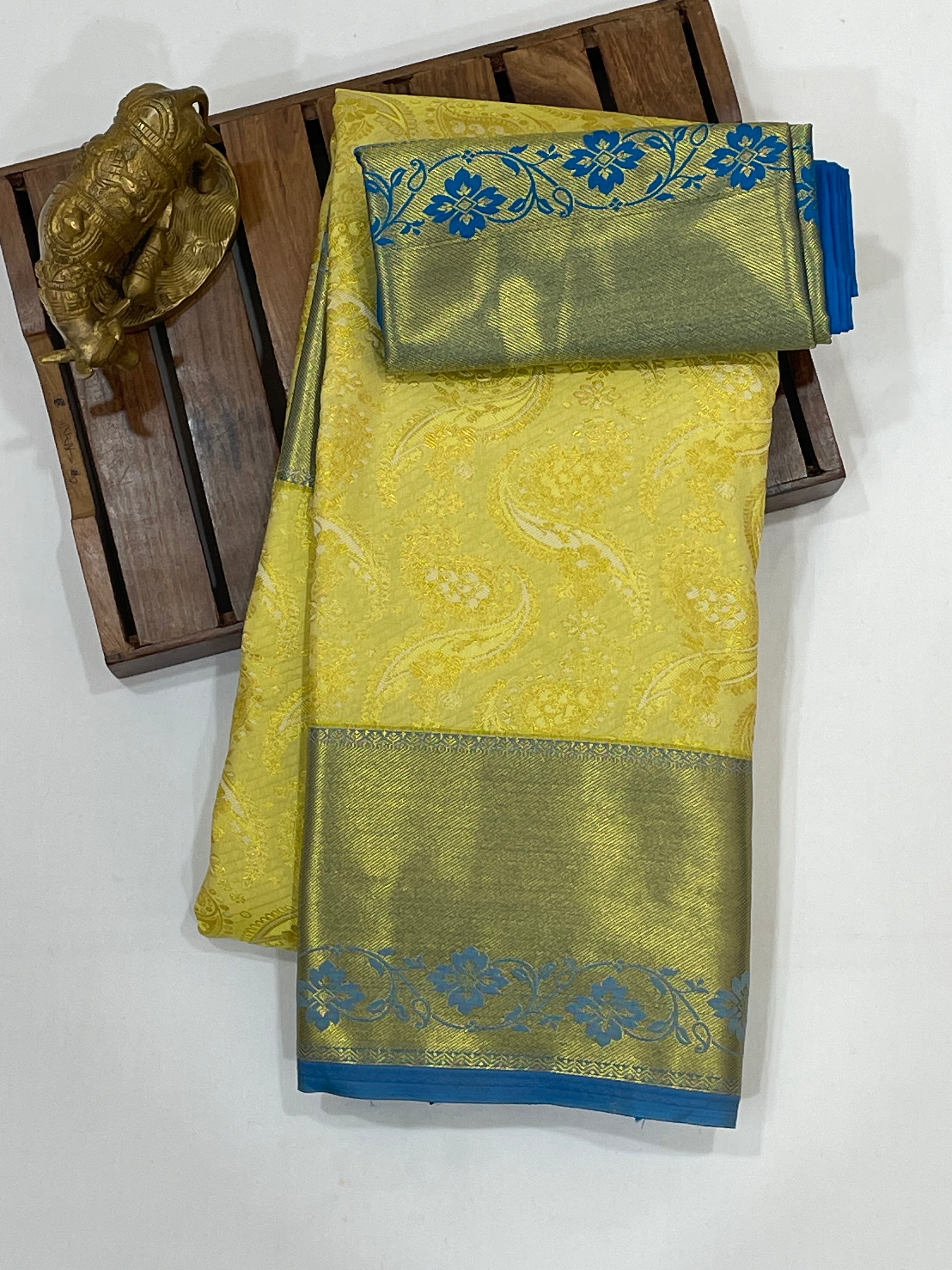 Elegant Yellow Pure Kanchi Silk Saree with Gold Zari Work for Women | Traditional Indian Attire for Weddings, Festivals & Special Occasions