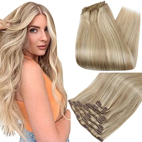 Full Shine Blonde Highlight Clip-in Hair Extensions & Lace Extensions | 100% Real Human Hair for Women | Perfect for Parties, Weddings & Everyday Styling