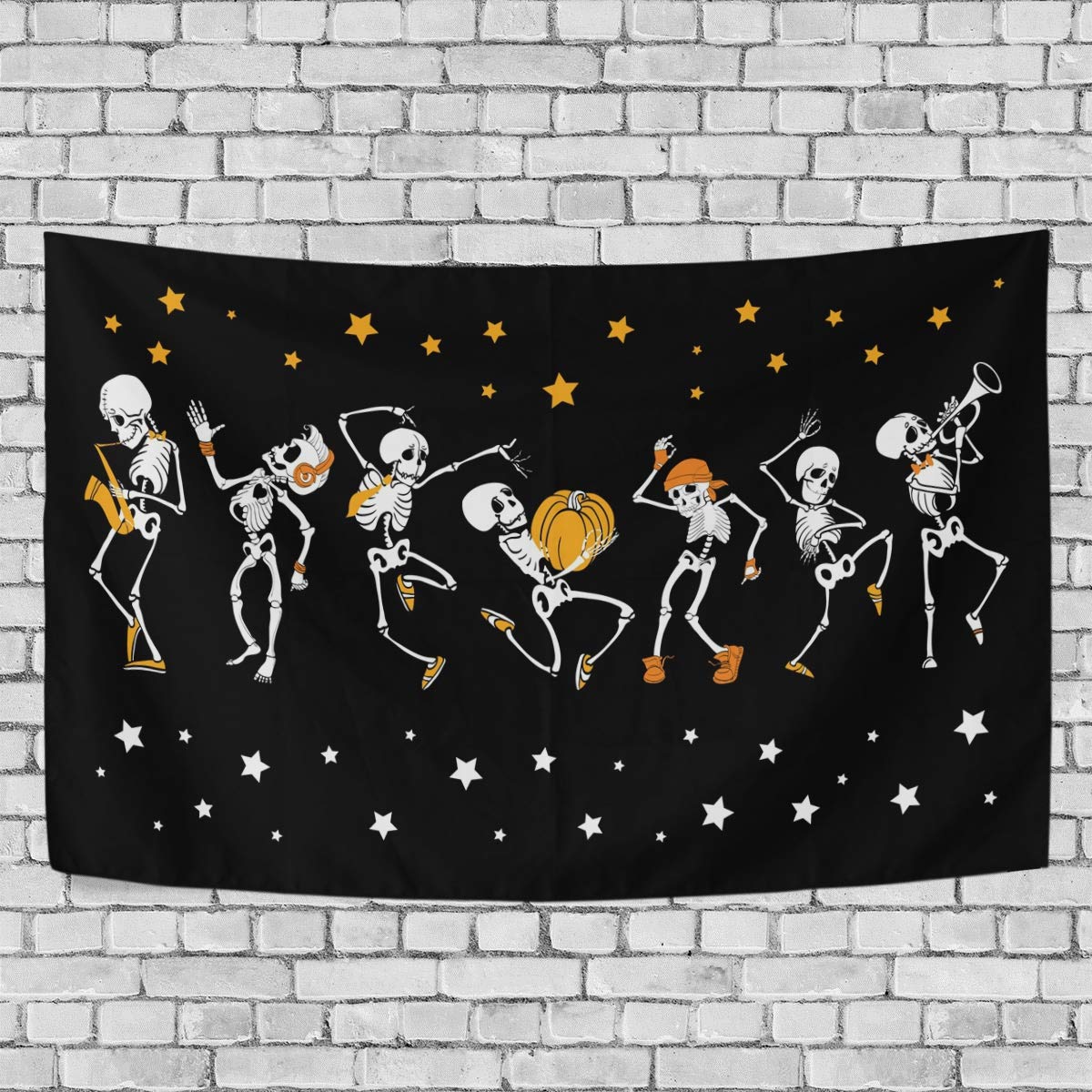ALAZA Dancing and Musical Skeletons Skull Art Tapestry - Gothic Wall Hanging Decor for Living Room, Dorm, Bedroom - Perfect for Halloween, Gothic Home Decor & Party Backdrop