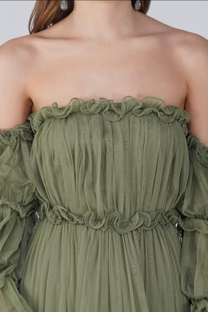 Emmeline Soft Olive Maxi Dress - Flowy Long Summer Dress for Women, Beach Wedding, Vacation & Casual Wear