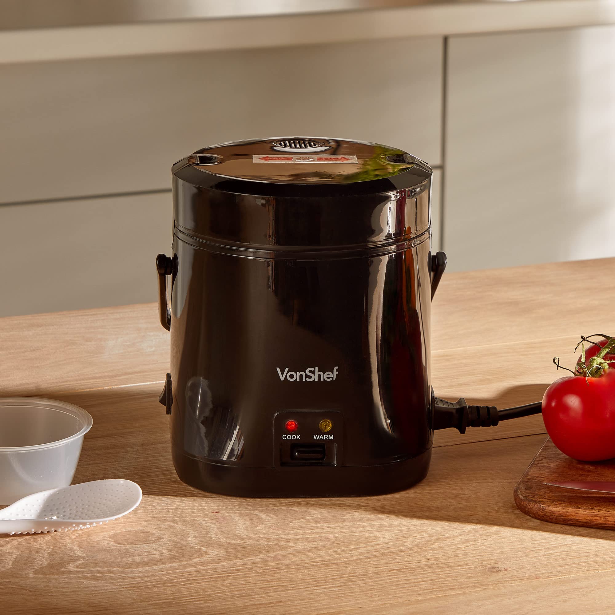 VonShef 0.3L Small Rice Cooker - 2-Person Electric Rice Steamer with Keep Warm Function, 200W Non-Stick Removable Pot - Includes Measuring Cup & Spatula - Perfect for Dorms, Offices & Small Kitchens