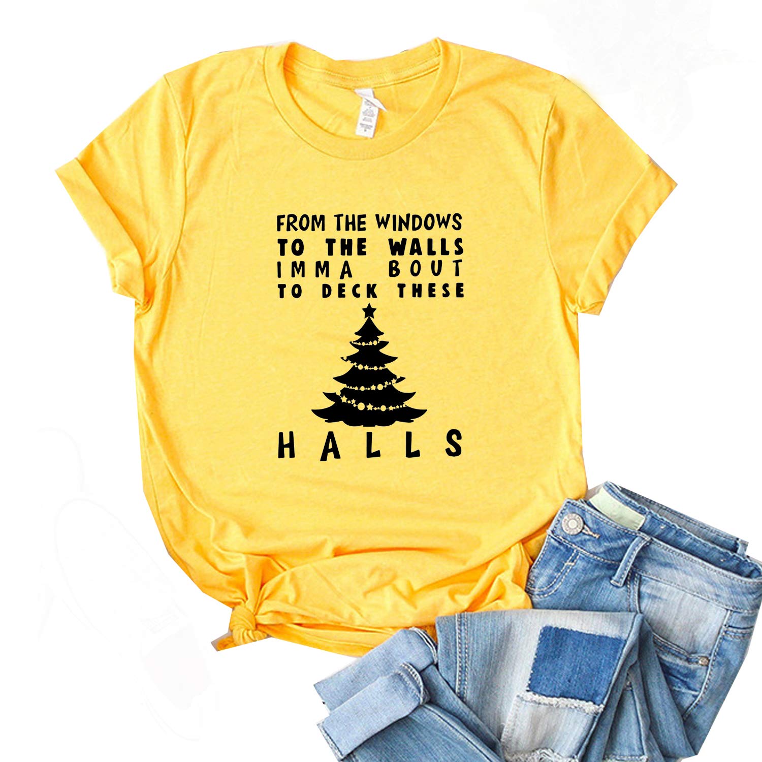 HONROY Women's Short Sleeve Funny Windows to The Walls Letter Pattern Casual T-Shirt Top Tee for Everyday Wear and Casual Outings