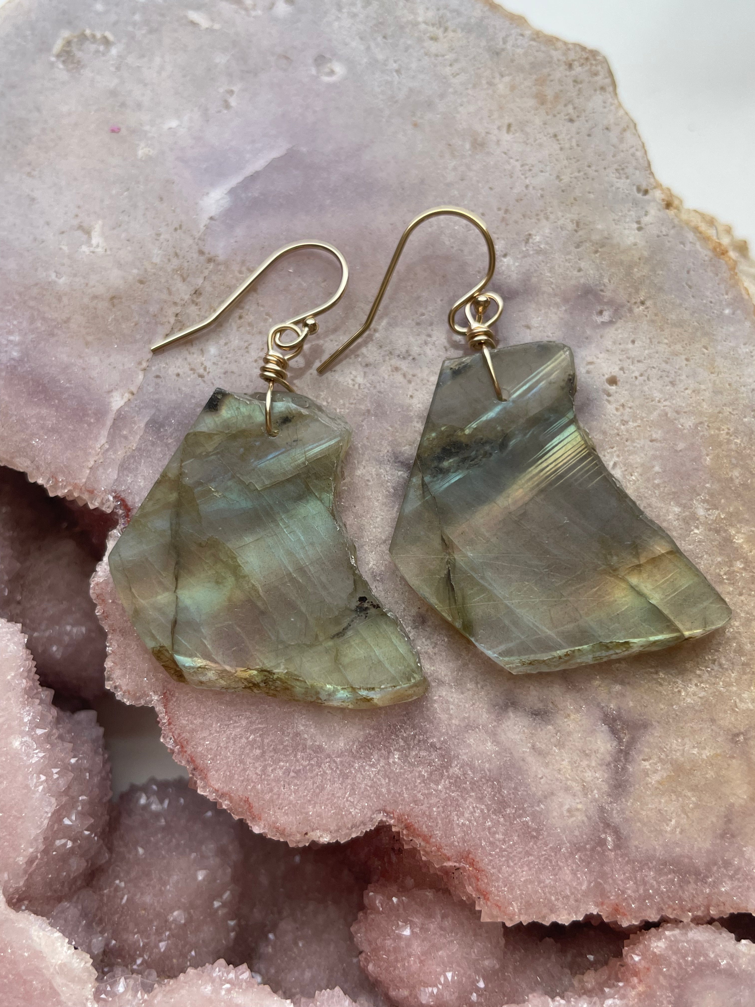 Gold Labradorite Dangle Drop Crystal Earrings for Women - Elegant Bohemian Jewelry for Party, Wedding & Special Occasions