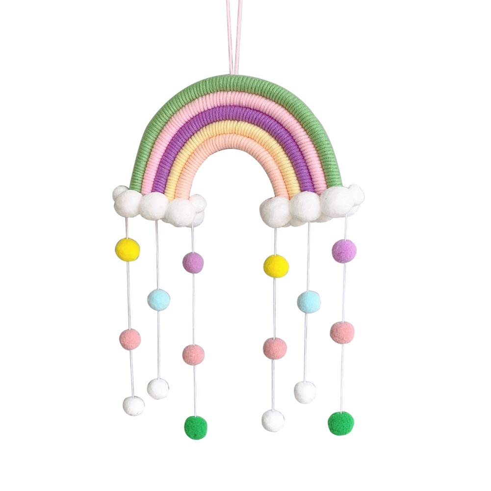 Coherny Handmade Woven Cotton Rope Rainbow Wall Hanging Decor with Felt Balls - Boho Nursery Decor, Kids Room Hanging Art, Playroom & Bedroom Wall Decoration for Boys Girls