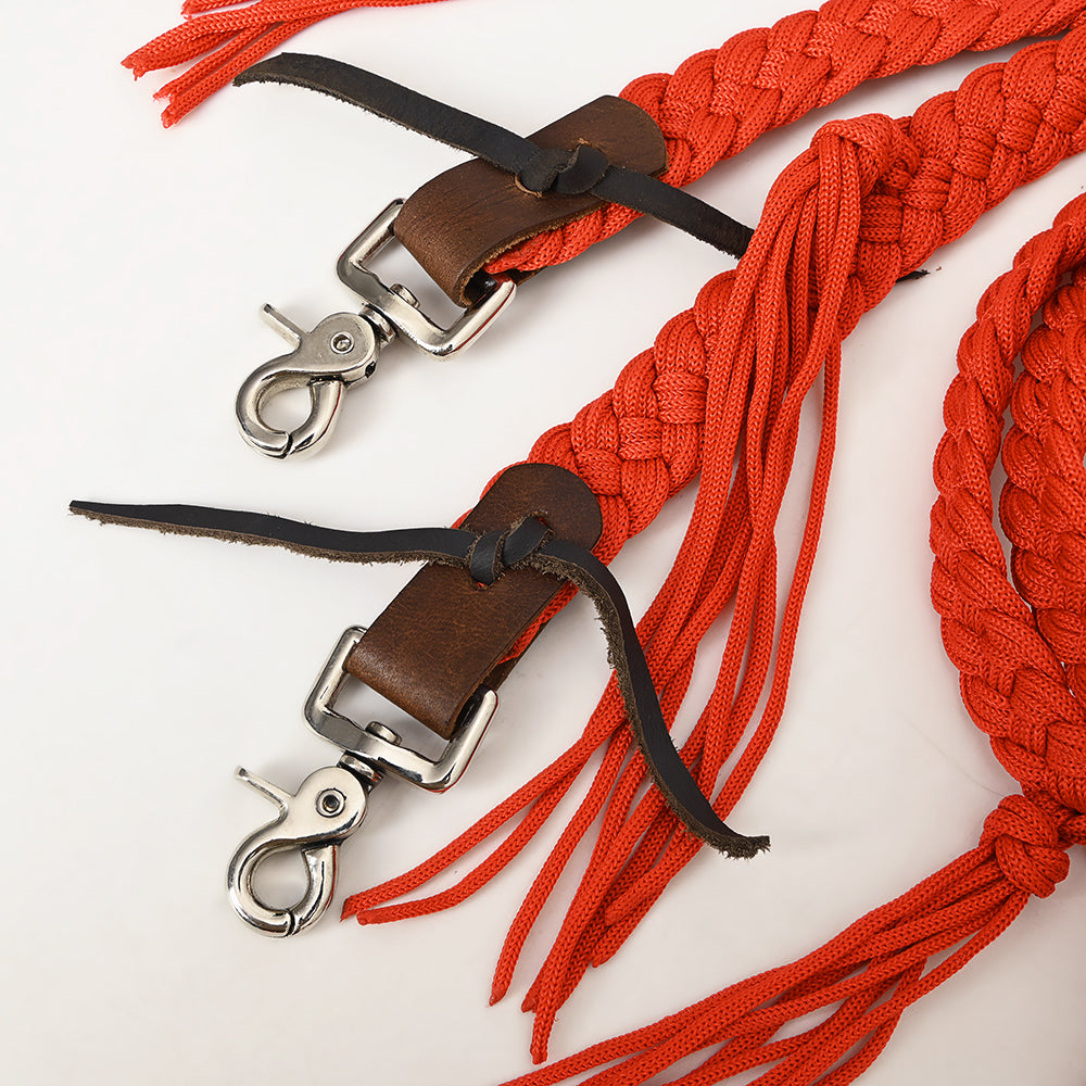 8 ft Hilason Western Horse Nylon Rope with Fringes & Snap - Black - Durable Training Lead for Horses, Ranch Work & Trail Riding