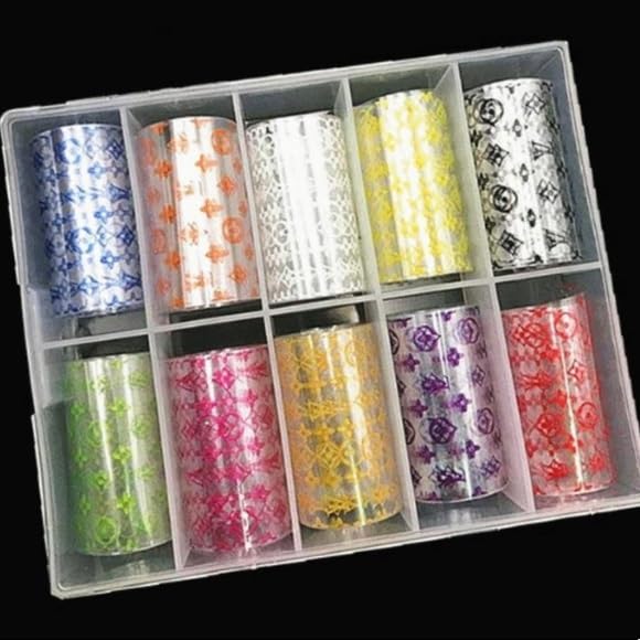 10 Rolls Black Nail Foil Transfer Sticker Kit - Nail Art Foil Sheets, Decals & Wraps for Women | DIY Manicure, Salon Nail Design, Party & Special Occasion Nails