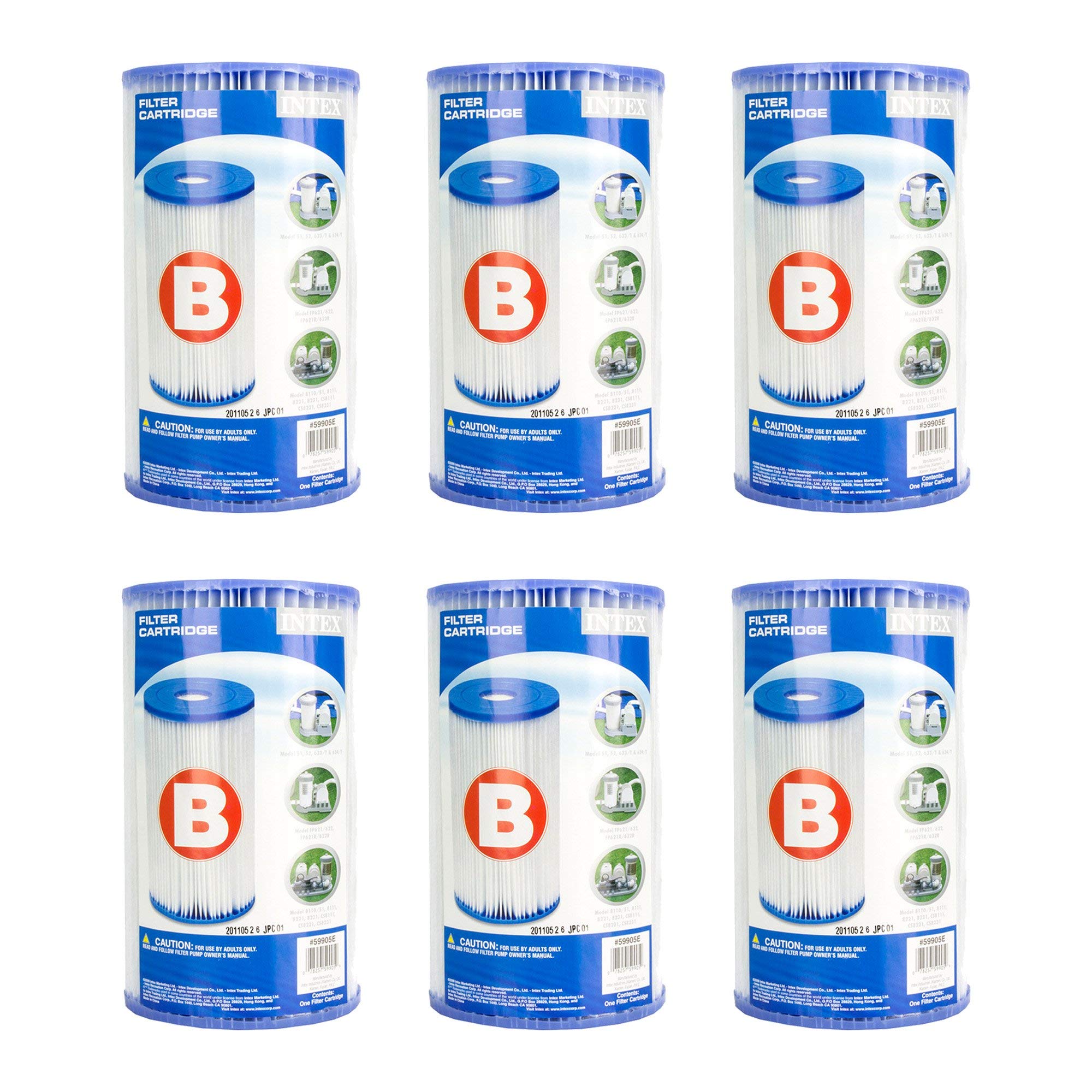 Intex Type B Pool Filter Cartridge 6-Pack - Compatible with Easy Set Pools | Replacement for Clean & Clear Swimming Water | Perfect for Backyard, Inflatable & Above Ground Pools