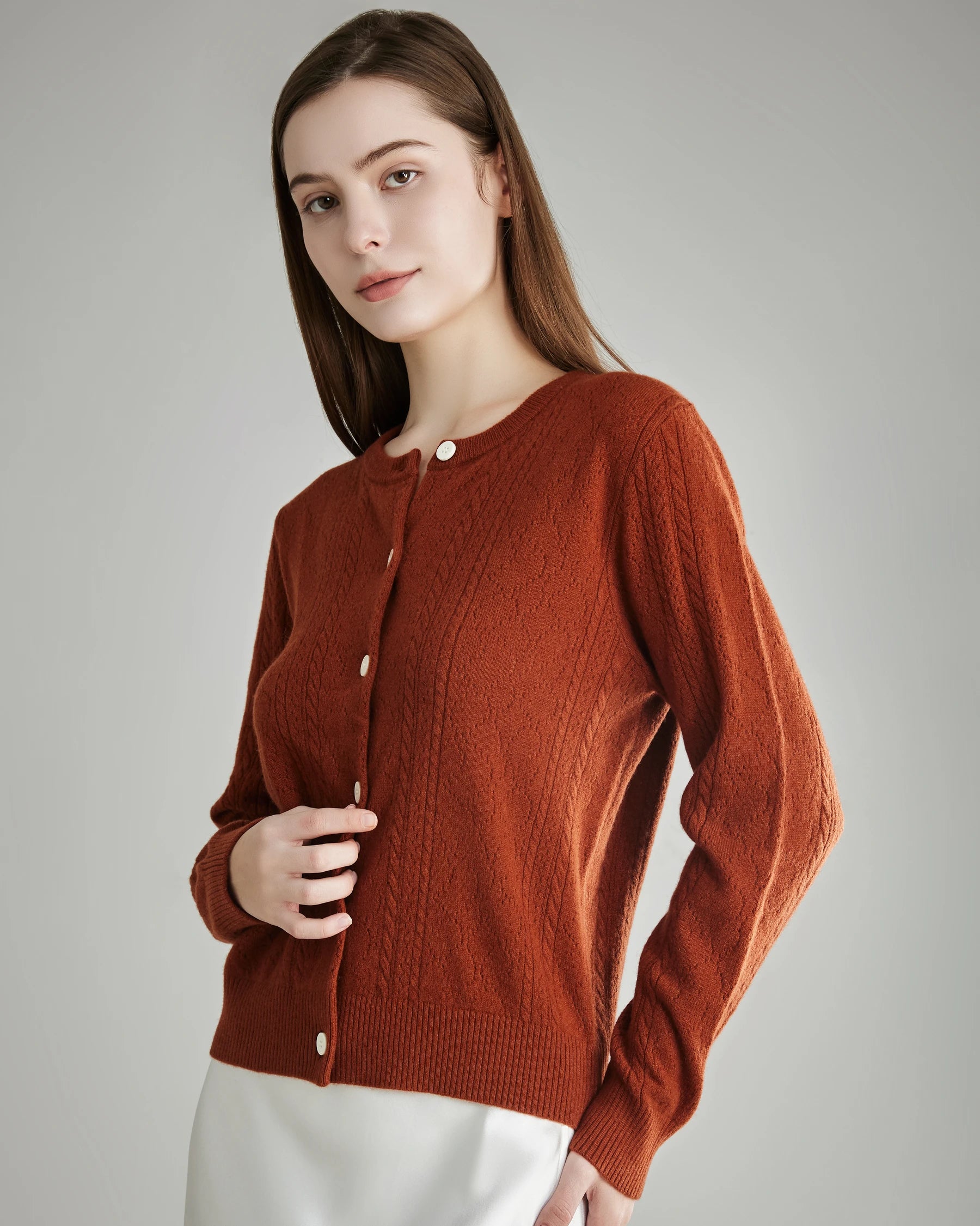 Luxury Women's Cable Knit Cashmere Cardigan Sweater - Soft Warm Winter Pullover for Office, Date Night & Holiday Outfits
