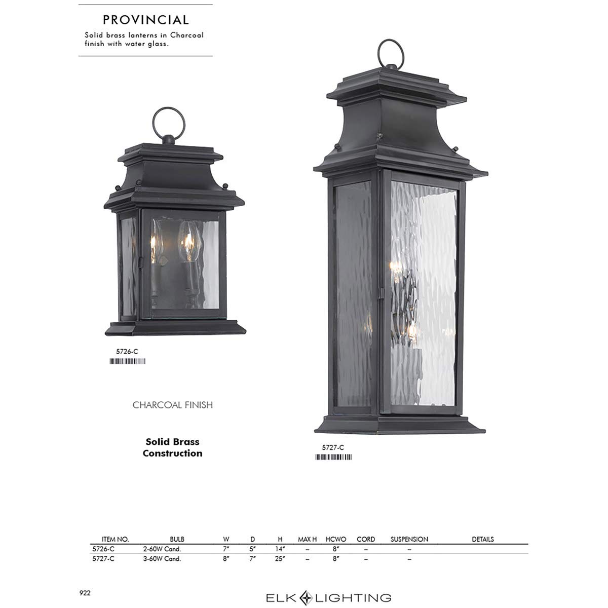 Elk Lighting Provincial 3-Light Water Glass Outdoor Wall Lantern in Charcoal - Weatherproof Exterior Sconce for Porch, Patio, and Garden Lighting