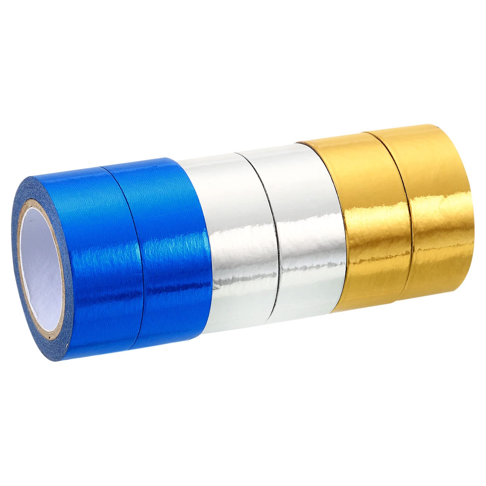 PATIKIL Metallic Washi Tape 15mm x 5m - 6 Pack Mirror Foil Stickers for DIY Crafts, Scrapbooking, Gift Wrapping & Wedding Decorations | Gold, Silver & Blue Self-Adhesive Art Tape | Perfect for Journals, Bullet Planners & Home Decor