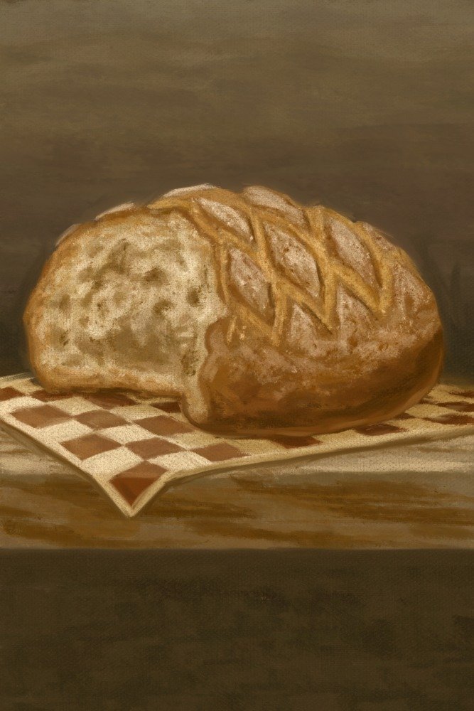 French Country Bread Oil Painting - 24x36 Inch Gallery Quality Metal Wall Art, Aluminum Home Decor for Kitchen, Dining Room & Farmhouse Style Interiors