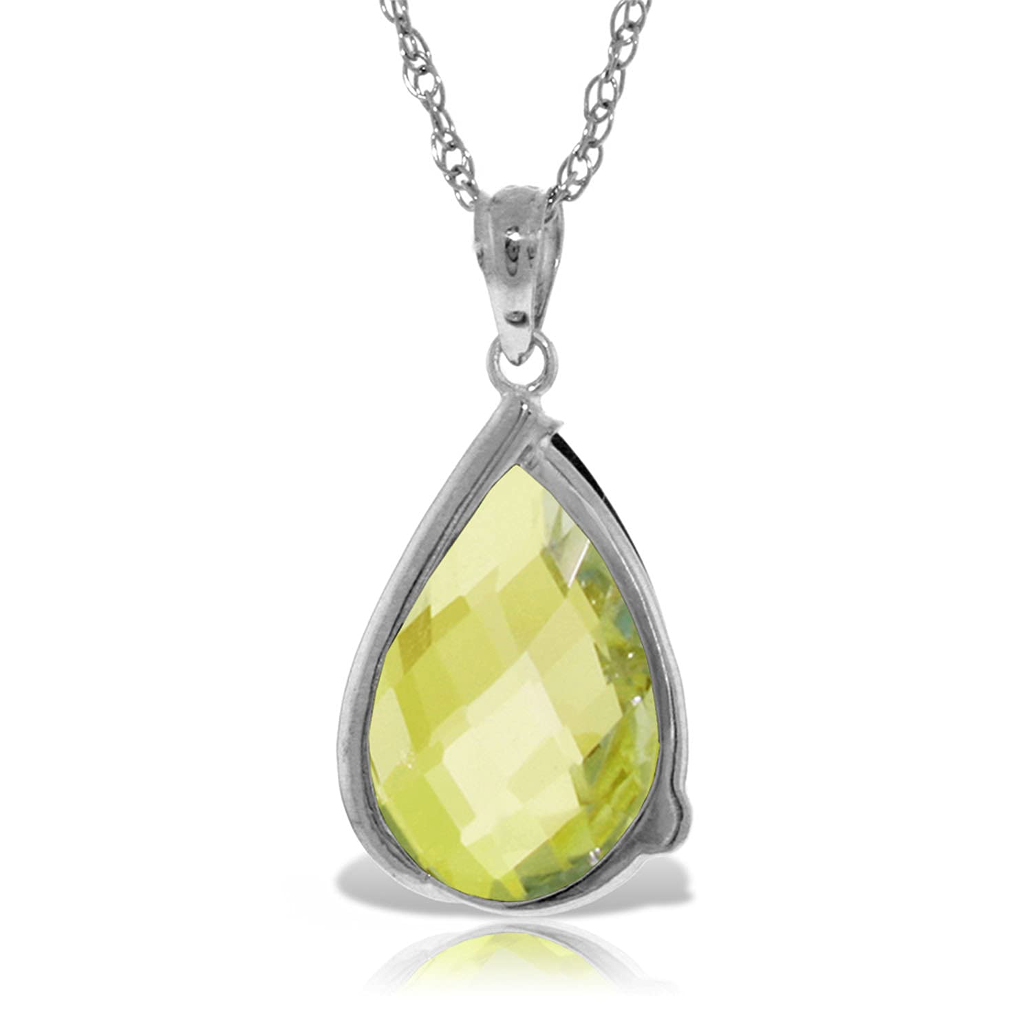 14K White Gold Necklace with 5.04 CT Briolette Checkerboard Cut Lemon Quartz & Diamonds | Galaxy Gold GG Elegant Jewelry for Women | Perfect for Weddings, Anniversaries & Special Occasions