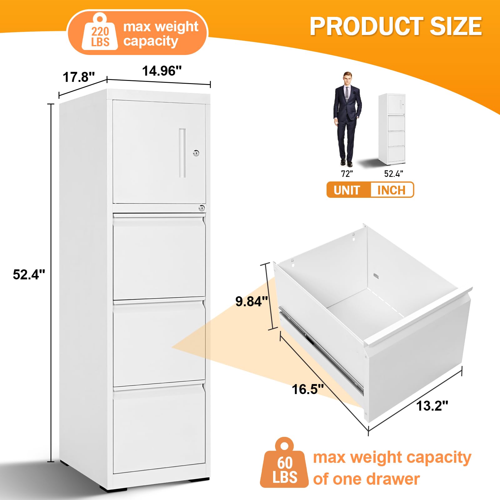 3-Drawer Vertical Metal File Cabinet with Locking Door - Secure Home Office Storage for Letter, Legal & A4 Documents - Anti-Tip Design for Safety - Easy Assembly White Filing Cabinet - Perfect for Organizing Office Files, School Documents & Home Records