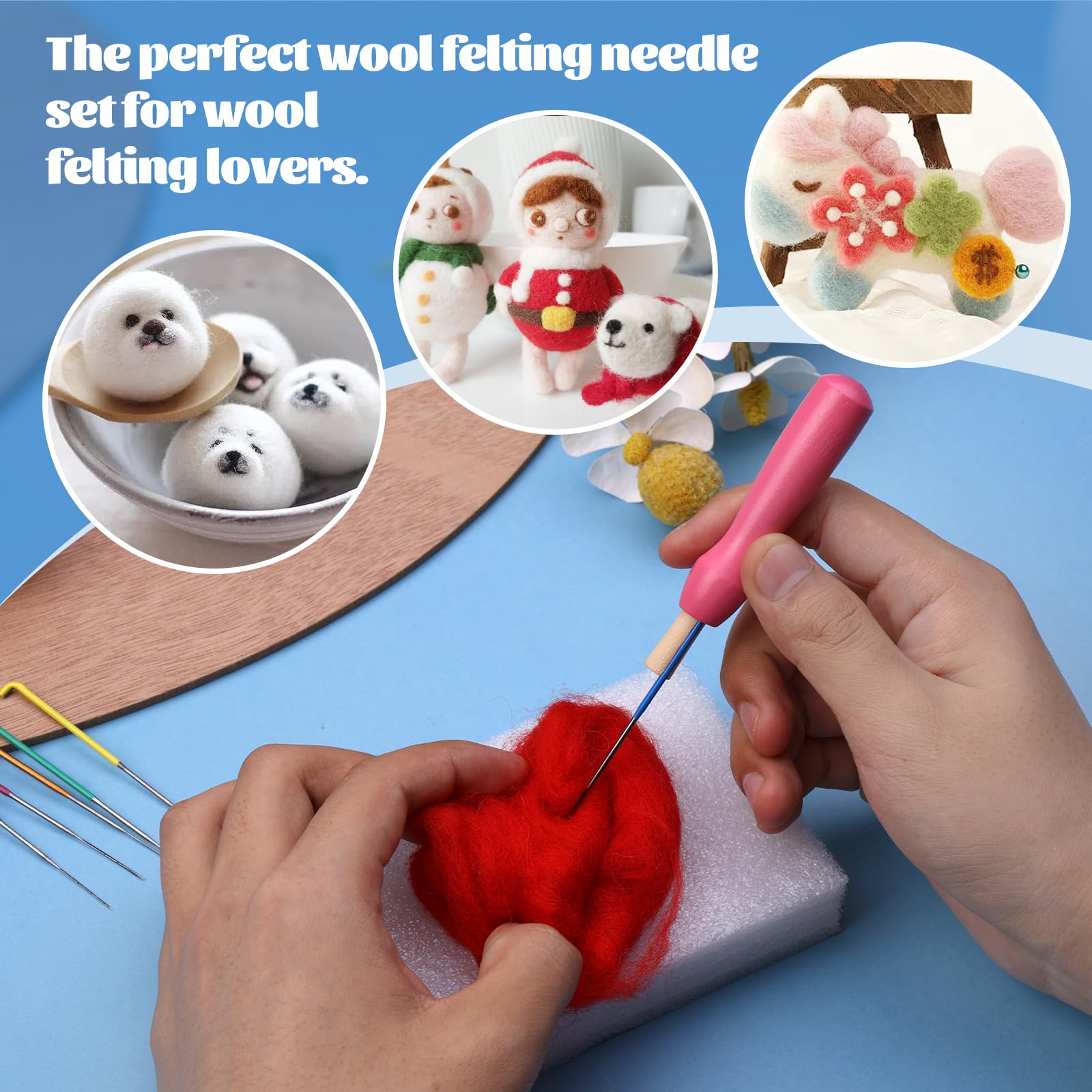 Mayboos 42-Piece Wool Felting Needle Kit with Star, Twisted & Triangular Needles - Color Coded Professional Felting Tools for DIY Crafts, Sculpting & Fiber Art Projects