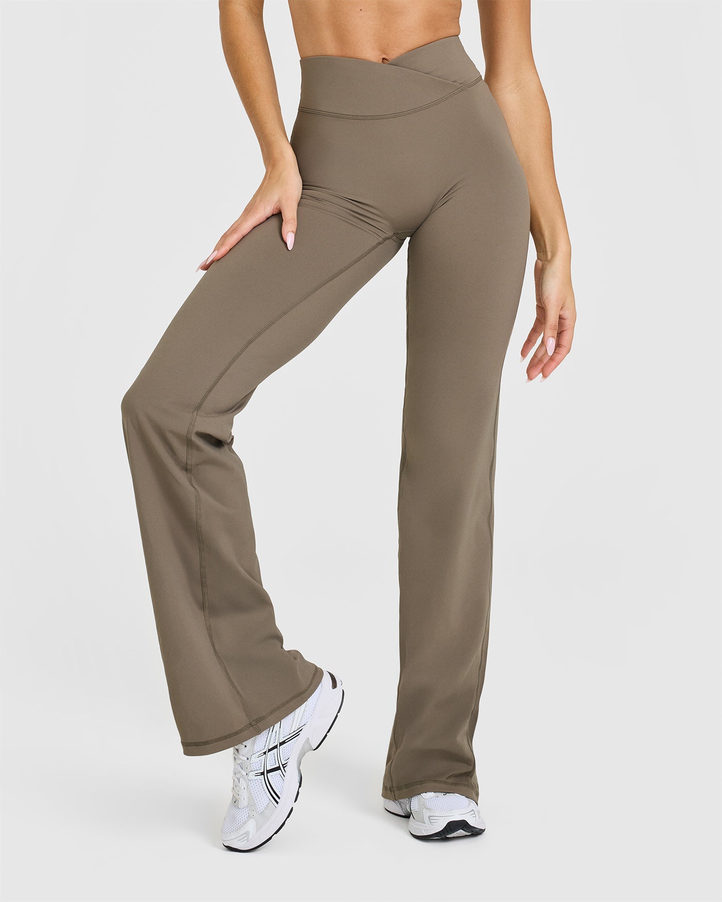 Unified Wrap Flared Bottoms | Moss Brown | Women's High Waist Wide Leg Pants for Casual & Office Wear