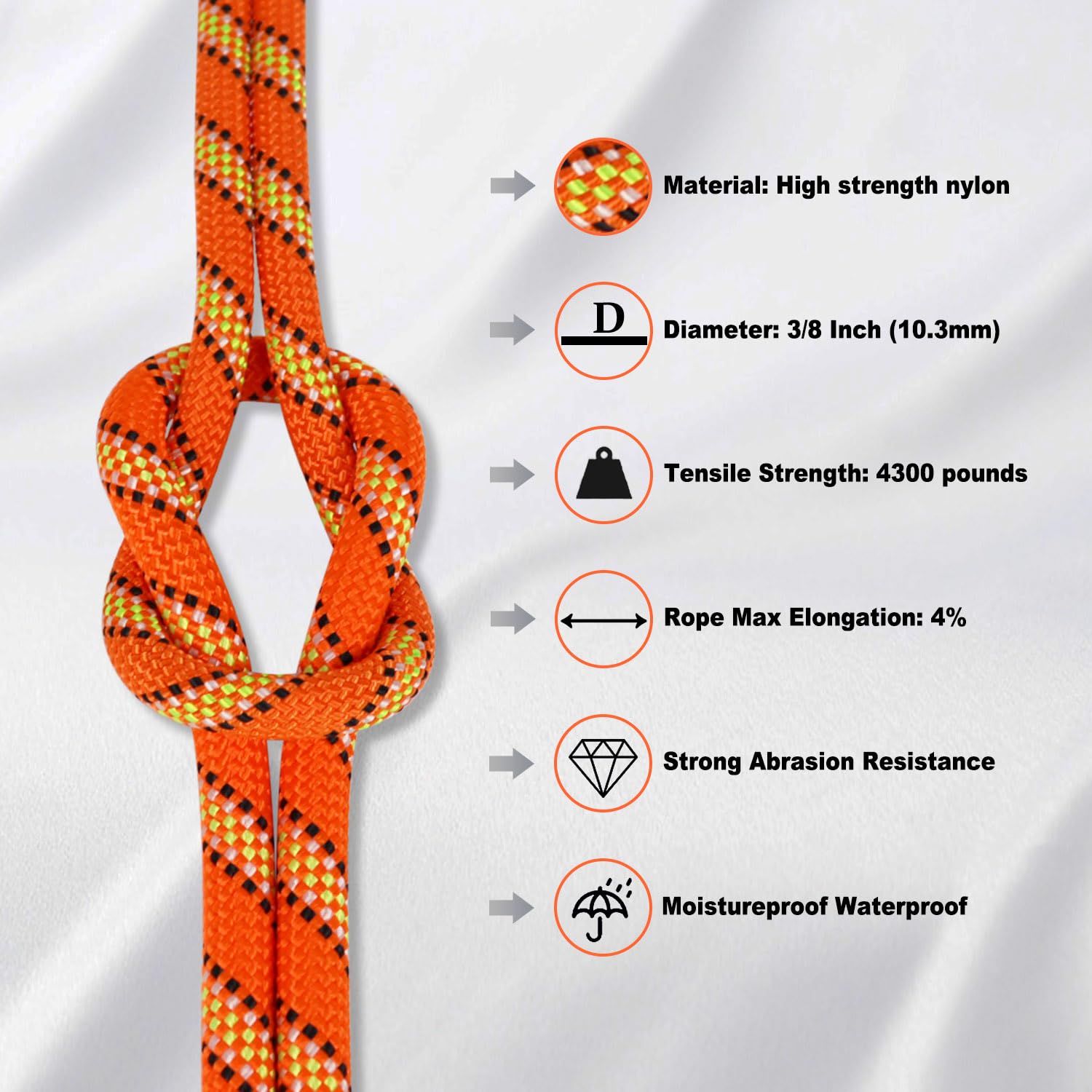 3/8 Inch x 100 Feet Braided Polyester Rope - Heavy Duty Climbing Rope for Tree Climbing, Pulling, Swing, Sailing | Outdoor Activities, DIY Projects, Marine & Camping Use | Orange Safety Rope