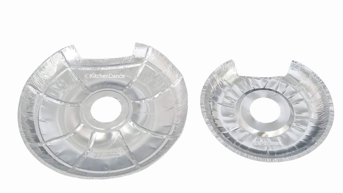 KitchenDance Disposable Electric Stove Burner Liners - 100 Pack (50 Large & 50 Small) Aluminum Foil Bibs for Gas & Electric Ranges | Oil & Food Splatter Protection | Easy Cleanup for Cooking, Grilling & Baking