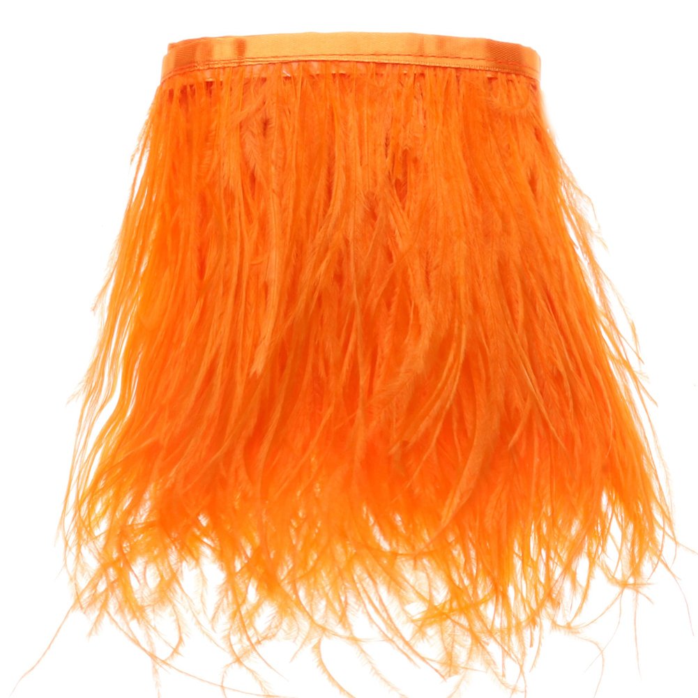 Ostrich Feathers Trims Fringe with Satin Ribbon Tape - 2 Yards Orange for Dress Sewing, DIY Crafts, Costume Accessories & Home Decoration | Perfect for Wedding Dresses, Party Decor, Fashion Design and DIY Projects