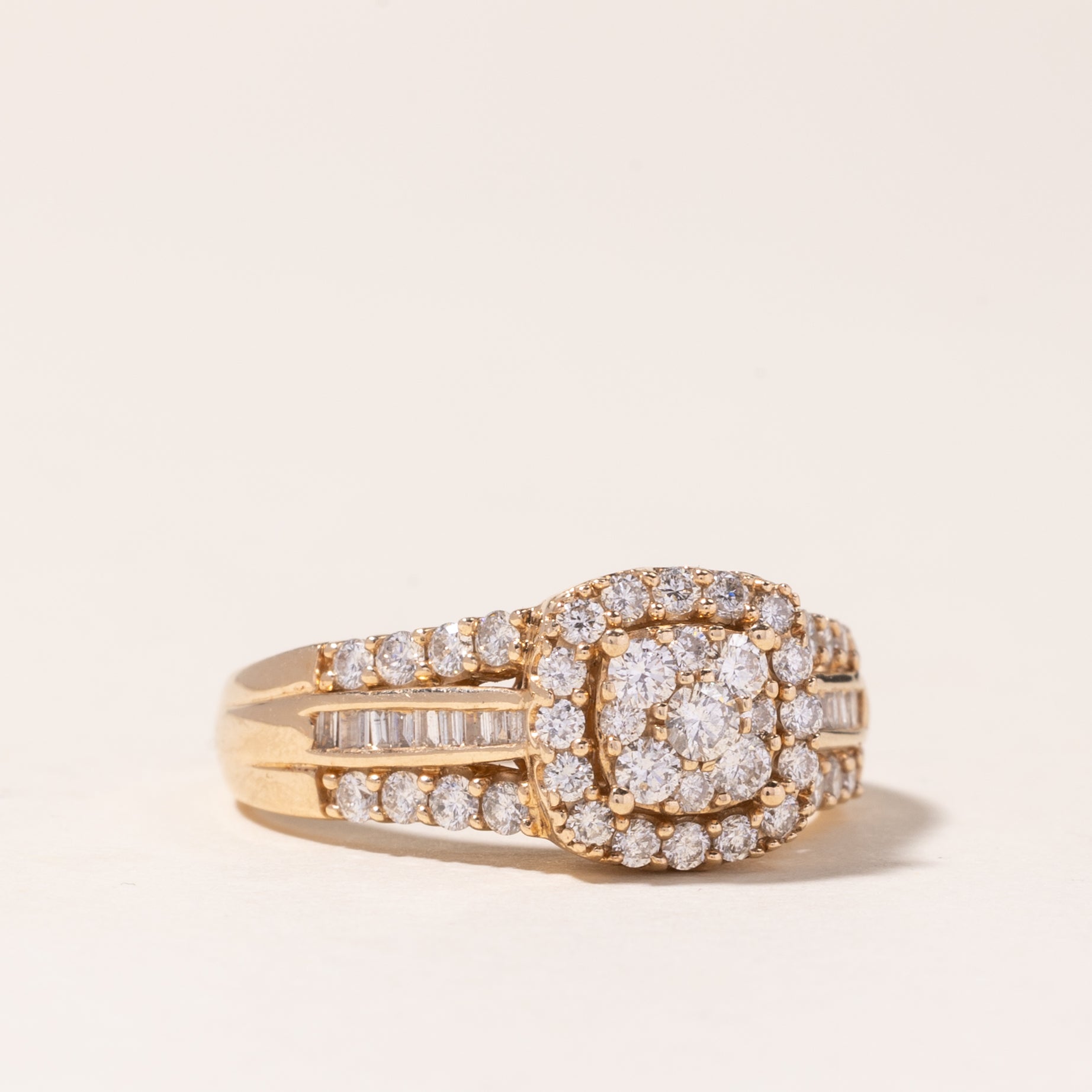 10K Yellow Gold Diamond Cluster Ring - 1.00ctw Total Weight - Size 7.25 - Elegant Wedding Band, Anniversary Gift, or Special Occasion Jewelry for Women