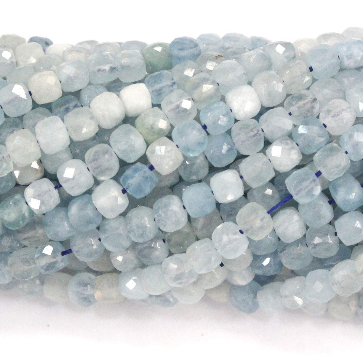 Tacool 4mm Natural Aquamarine Faceted Cube Beads - DIY Jewelry Making Supplies, Loose Gemstone Beads for Bracelets, Necklaces & Craft Projects