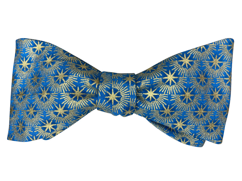 Stylish Blue & Gold Starburst Bow Tie for Men - Elegant Formal Accessory for Weddings, Prom & Special Events