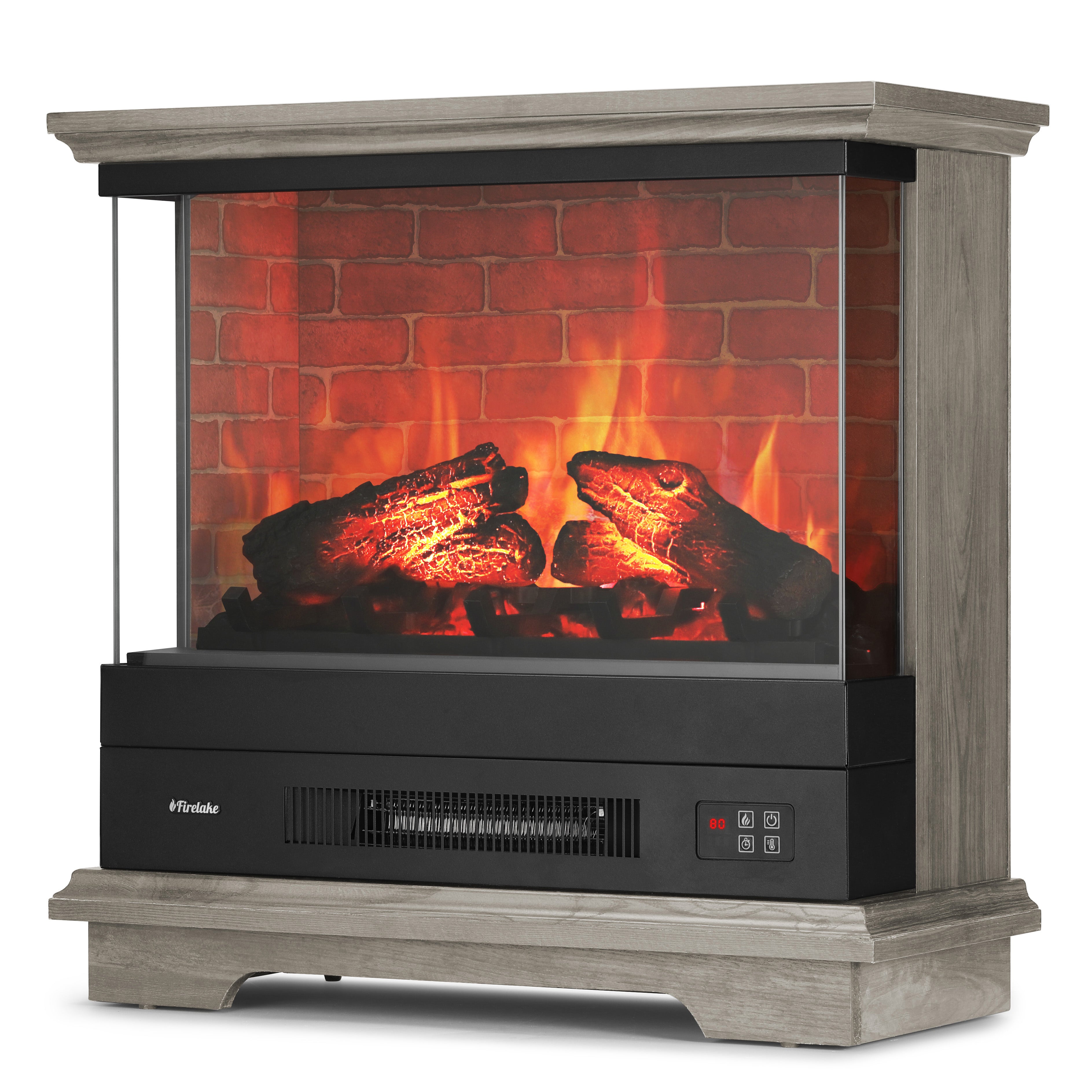 Firelake FL27 GW Electric Fireplace Heater with Mantel - Realistic Flame Effect & Adjustable Thermostat for Cozy Home Heating - Perfect for Living Room, Bedroom, or Office Decor