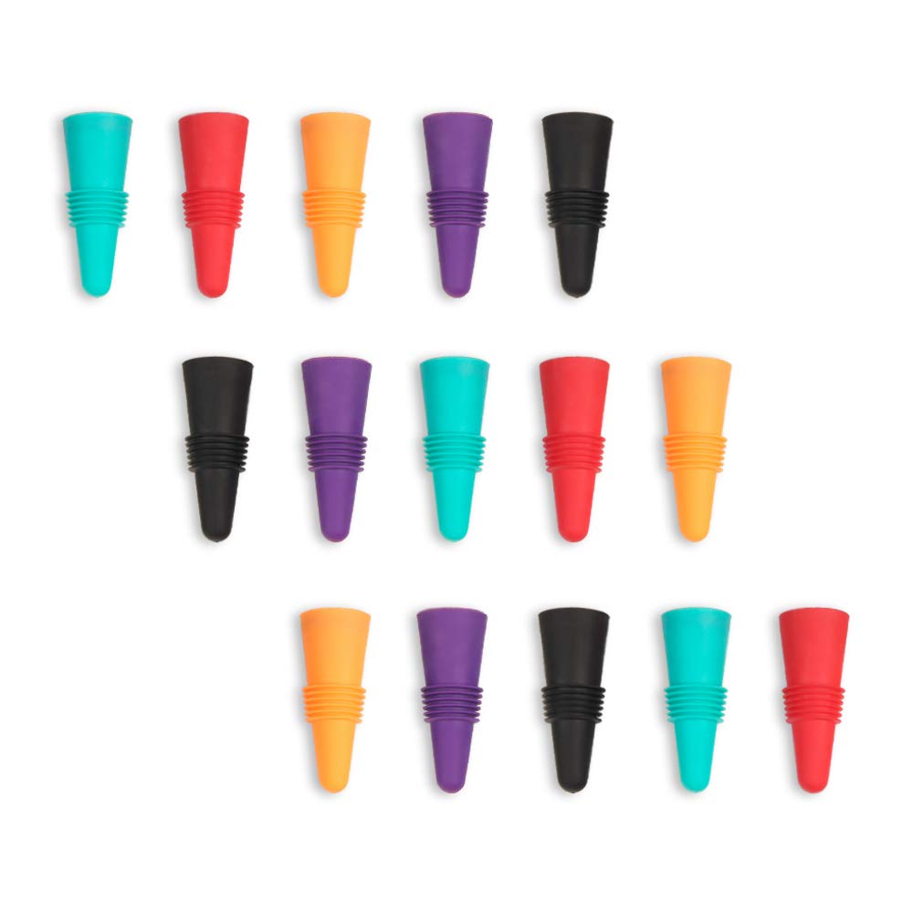 15 Pcs Silicone Wine Stoppers with Grip Top - Reusable Bottle Sealers for Wine, Champagne & Beverages - Assorted Colors - Perfect for Parties, Bars & Home Use