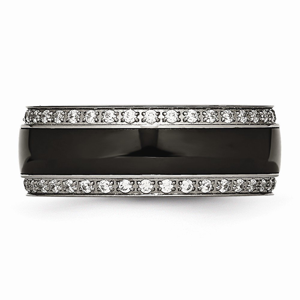 Stainless Steel Men's Black Ceramic Wedding Ring with Cubic Zirconia - Durable & Elegant Band for Engagement, Anniversary & Everyday Wear