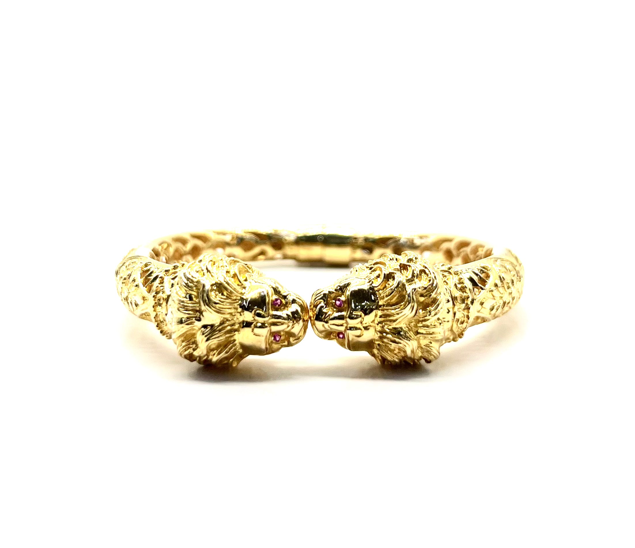 18K Gold Lion Head Hinged Bangle Bracelet for Women - Elegant Adjustable Cuff Jewelry Gift for Birthday, Anniversary & Special Occasions
