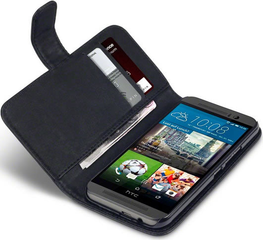 HTC One M9 Wallet Case - Premium Black Leather Phone Cover with Card Slots | Perfect for Business, Travel & Daily Use