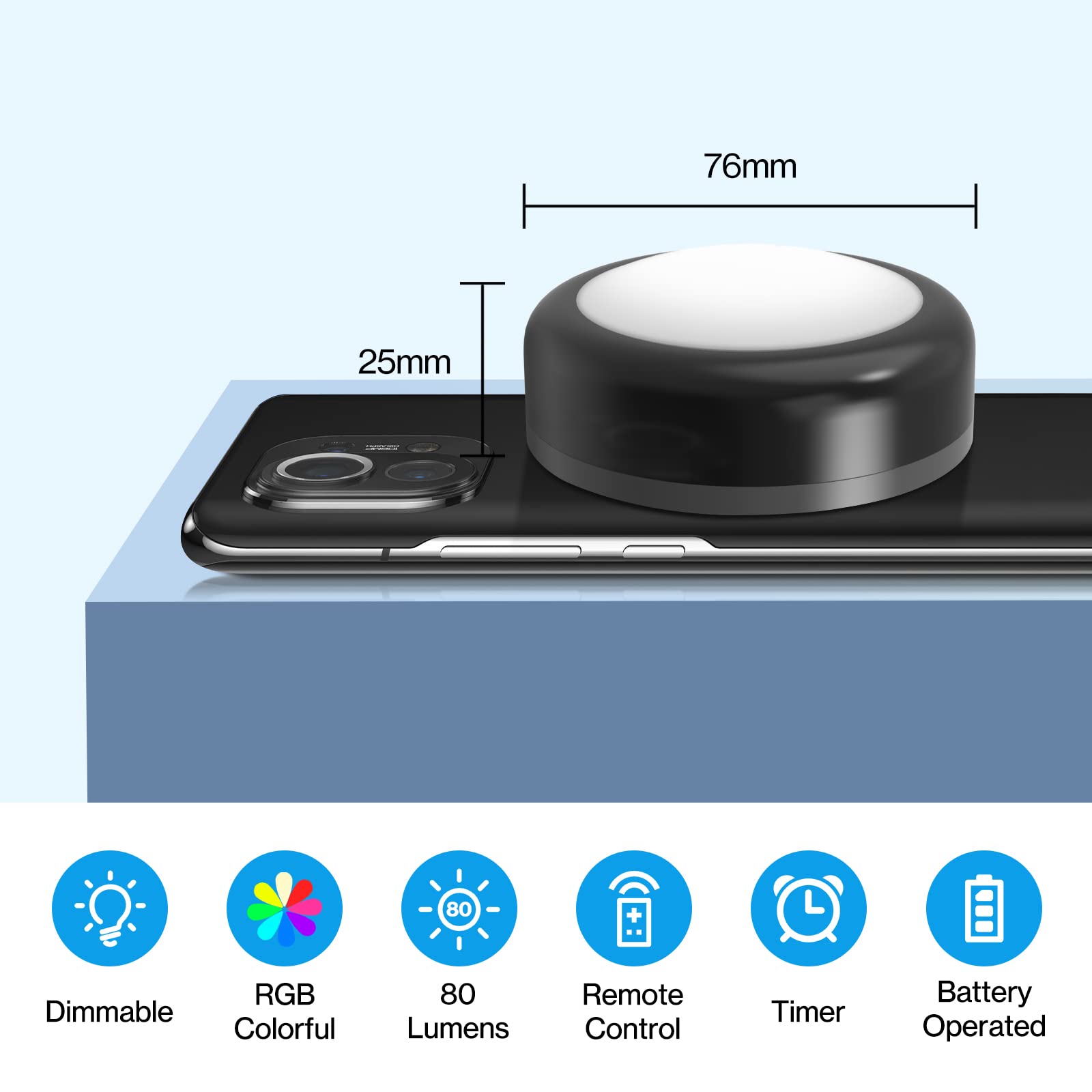 Cadrim 6 Pack Dimmable LED Puck Lights - 13 Color Changing Under Cabinet Lighting with 2 Wireless Remotes, Battery Powered for Kitchen, Closet & Display Cases (Black)