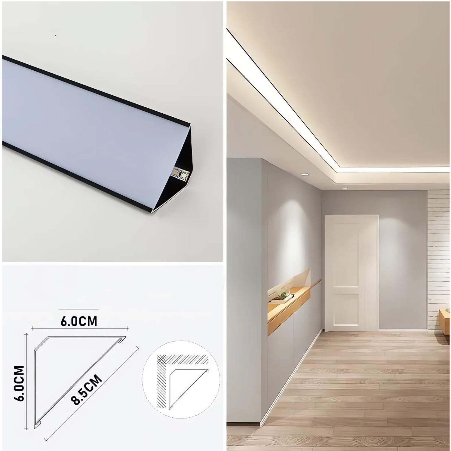 JARBIH 10 Pack Gold LED Aluminum Profile for Ceiling & Wall - 1M/3.3ft 6x6cm Top Corner Strip Lighting Channel for Living Room, Bedroom, Kitchen - Modern Linear Decoration & Ambient Lighting Solution