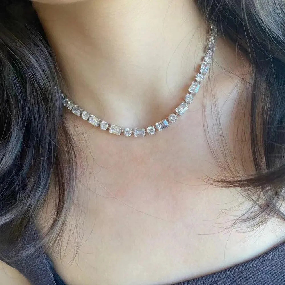 925 Sterling Silver Emerald Cut Moissanite Necklace for Women - Wedding, Party & Fine Jewelry - Elegant Gift for Her, Anniversary & Special Occasions