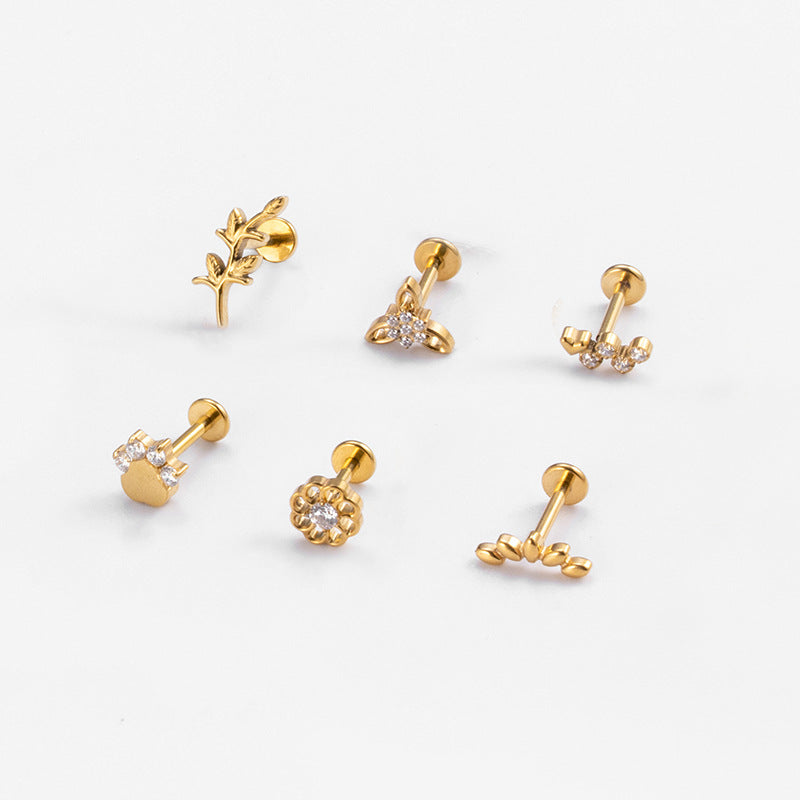 16G Cartilage Titanium Earrings - Flower Leaf Design Flat Back Studs for Women | Hypoallergenic Body Jewelry for Daily Wear & Special Occasions | HSPJ528