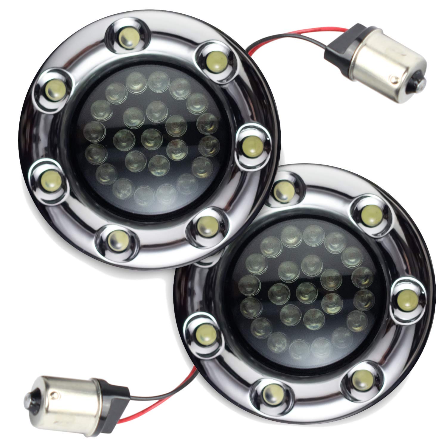 Eagle Lights 2 Inch Bullet Rear Infinity Beam LED Turn Signals with LED Ring Covers for Harley Davidson Motorcycles - Chrome Covers / 1156 Base - Perfect for Custom Bike Builds and Nighttime Visibility