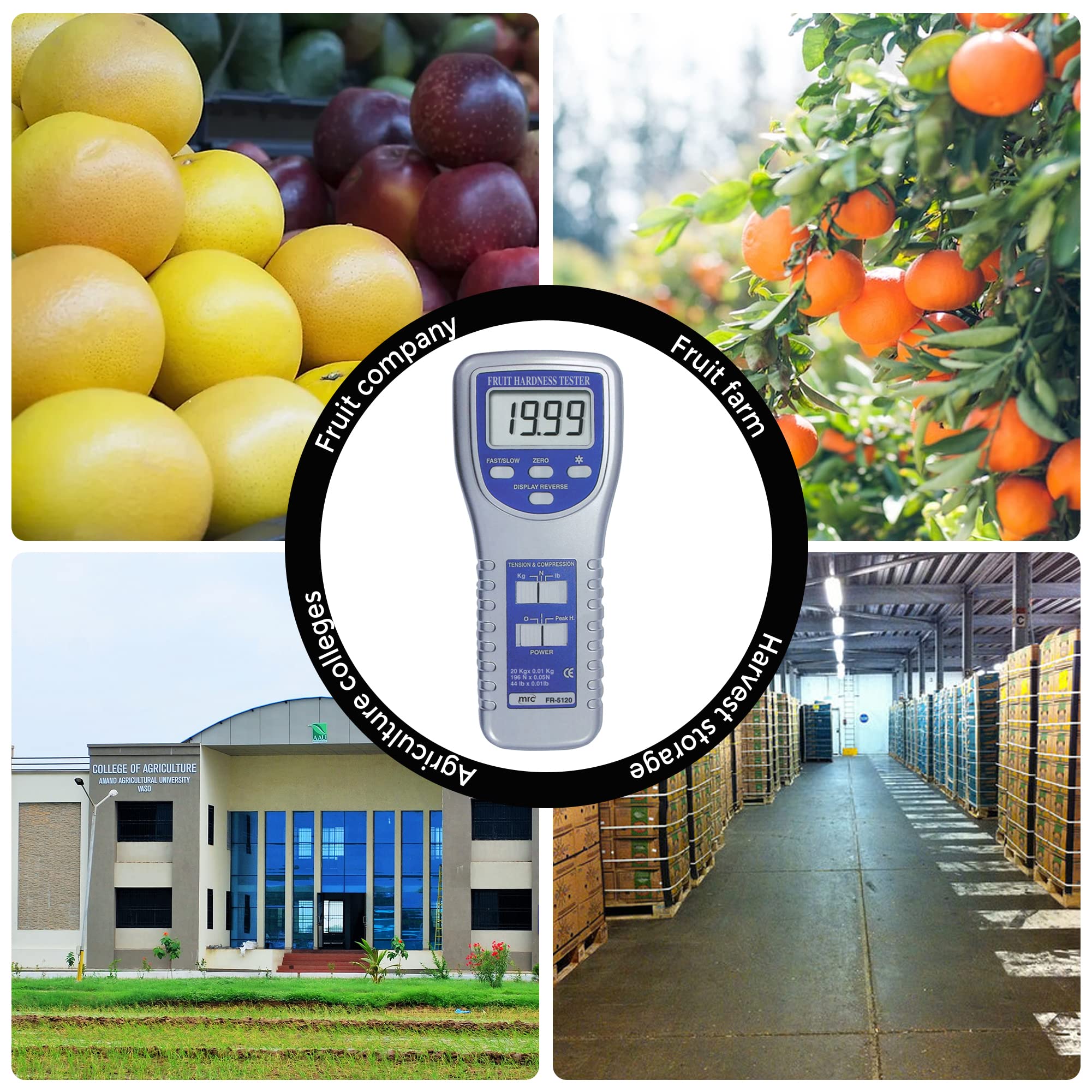 Fruit Durometer - Digital Fruit Hardness Tester with Calibration Certificate | Portable Ripeness Meter for Apples, Pears, Peaches | Ideal for Grocery Stores, Farms & Food Processing Plants